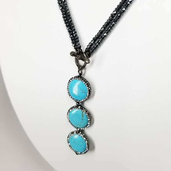 Turquoise Crystals Hematite Choker Necklace - Picture 4 of 13